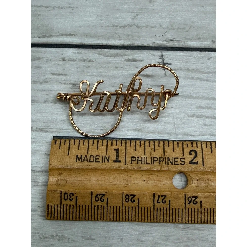 Vintage Kathy Name Brooch Gold Tone Wire Script Personalized Pin 2 Inch